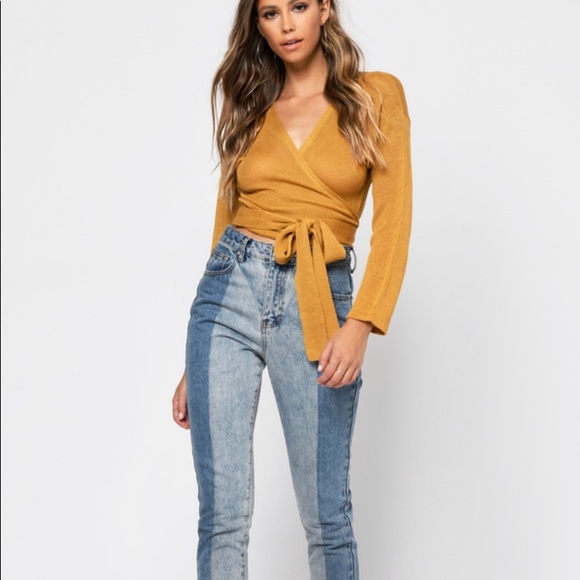 JUST FOR YOU MUSTARD WRAP SWEATER size medium - Picture 10 of 10